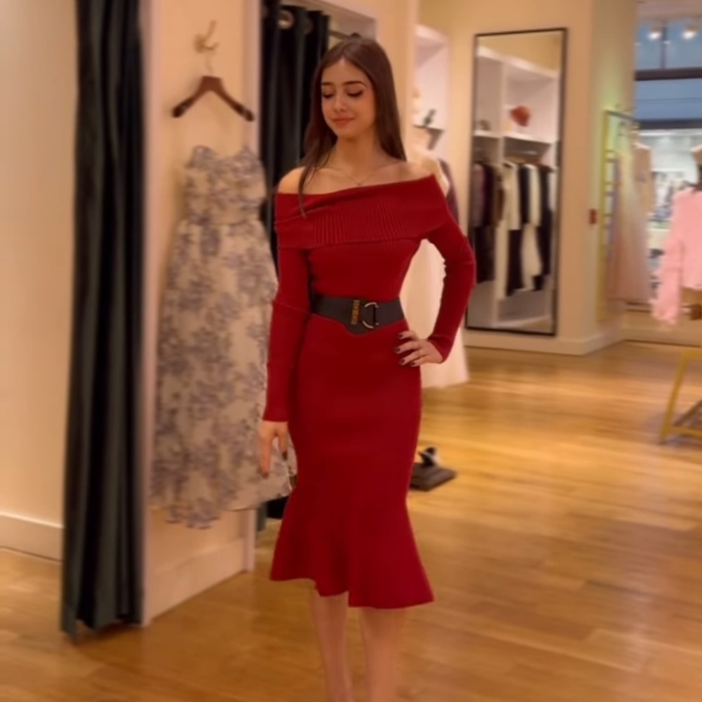 Red knit sweater dress